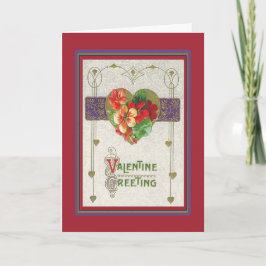 een gouden hart, narcis, art deco Valentijnsgroet Feestdagen Kaart