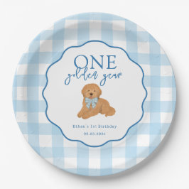 Eén gouden jaar Doodle Puppy Eerste verjaardagsfee Papieren Bordje
