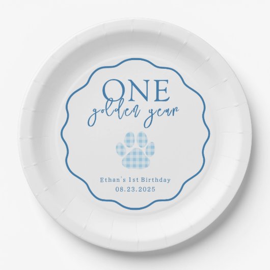 Een Gouden Jaar Paw Print Eerste Verjaardag Party Papieren Bordje (Voorkant)