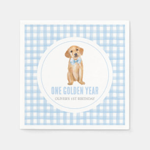 Een gouden jaar Puppy netjes geruit 1e verjaardag Servet