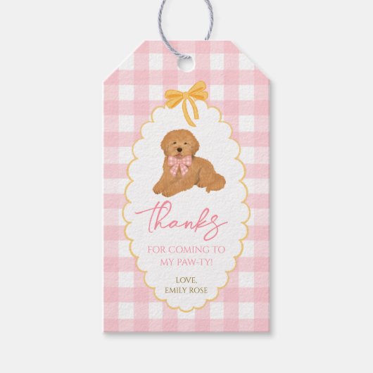 Een Gouden Jaar Roze Gingham Golden Doodle Cadeaulabel (Voorkant)