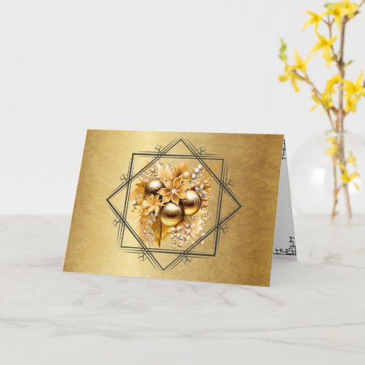 Een gouden kerst kaart (Gele Bloem)