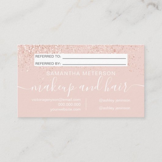 Een gouden roos glitter blush deelt de liefde aanbevelingskaartje (Achterkant)