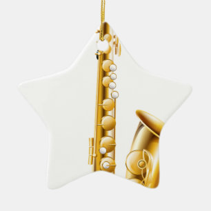 Een gouden saxofoon keramisch ornament