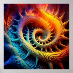 Een gouden stekelige Mandelbrot-set fractal Poster