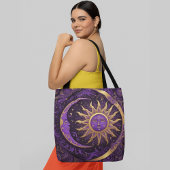 Een gouden zon en halve maan ingewikkeld patroon tote bag