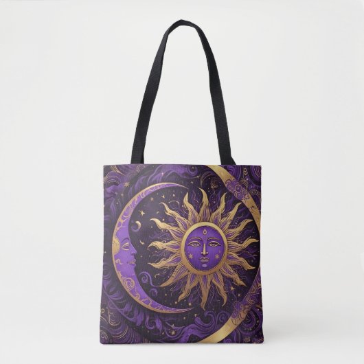 Een gouden zon en halve maan ingewikkeld patroon tote bag (Voorkant)