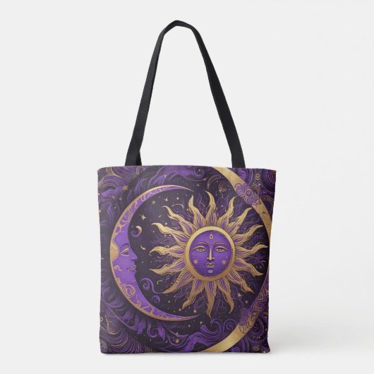 Een gouden zon en halve maan ingewikkeld patroon tote bag (Achterkant)