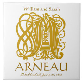 Een goudmonogram op wit - Namen Wedding Date Tegel Tegeltje