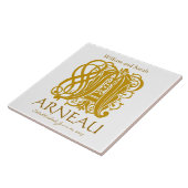 Een goudmonogram op wit - Namen Wedding Date Tegel Tegeltje (Zijkant)