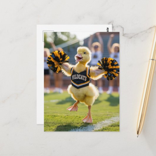 Een graadige schattige cheerleader eend briefkaart (Voorkant / Achterkant in situ)