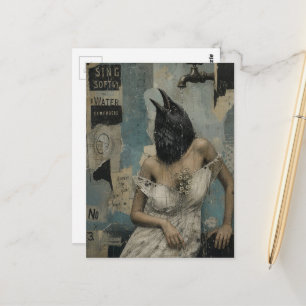 Een graaiende kraai onder de douche collage briefkaart