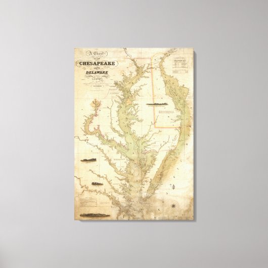 Een grafiek van de Chesapeake and Delaware Bays Canvas Afdruk (Voorkant)