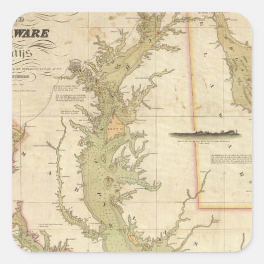 Een grafiek van de Chesapeake and Delaware Bays Vierkante Sticker (Voorkant)