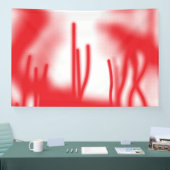 Een grafisch ontwerp met opvallende rode en oranje spandoek (Beurs)