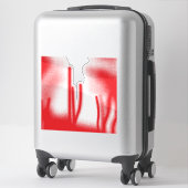 Een grafisch ontwerp met opvallende rode en oranje sticker (Koffer)