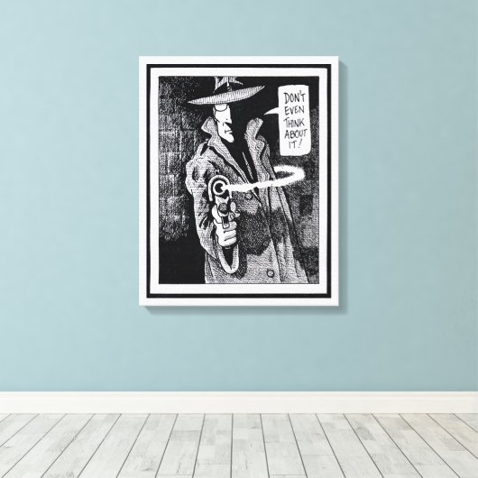 Een grafische roman die een pistool wijst canvas afdruk (Insitu (Houten vloer))