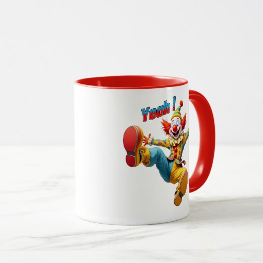 Een grappig clown in het podium. mok (Voorkant rechts)