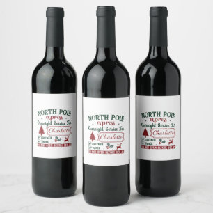 Een grappig kerstcadeau van de Noordpool Wijn Etiket