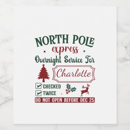 Een grappig kerstcadeau van de Noordpool Wijn Etiket (Enkel label)