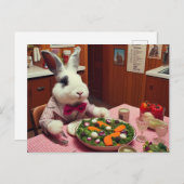 Een grappig konijn bestelt salade bij een diner AI Briefkaart (Voorkant / Achterkant)