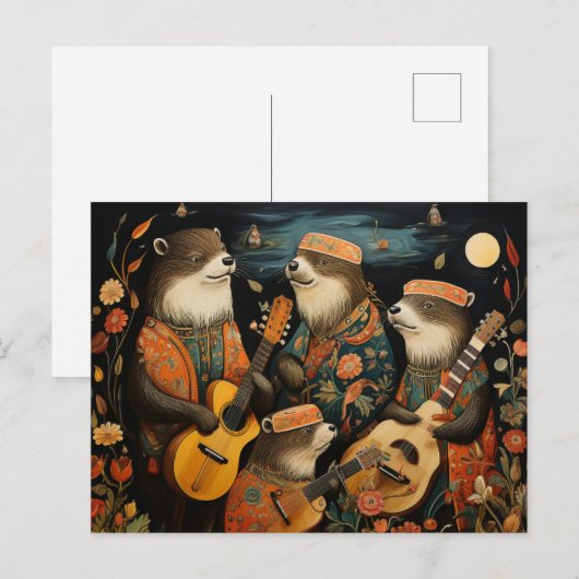 Een grappig kwartet van schattige ottermuzikanten briefkaart (Voorkant / Achterkant)