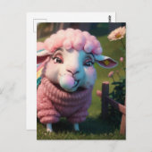 Een grappig schaap in een trui kauwen roze bubble briefkaart (Voorkant / Achterkant)