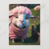 Een grappig schaap in een trui kauwen roze bubble briefkaart (Voorkant)