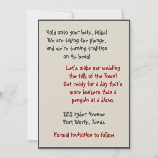 Een Grappige Cartoon Foto Gezichten Bruiloft Save  Kaart (Achterkant)