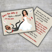 Een Grappige Cartoon Foto Gezichten Bruiloft Save  Kaart