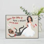 Een Grappige Cartoonfoto Trouwt Save the Date Kaart (Staand voorkant)
