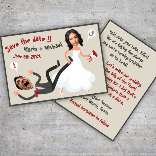 Een Grappige Cartoonfoto Trouwt Save the Date Kaart