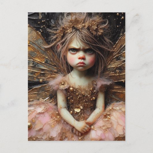 Een grappige chagrijnige fee in het roze briefkaart (Voorkant)