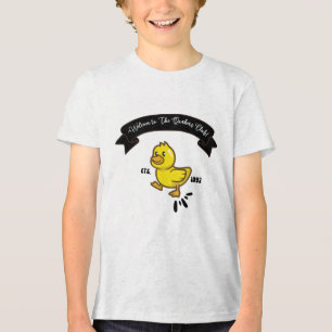 een grappige gele eend die op een grappige manier Tri-Blend shirt