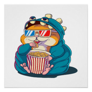 Een grappige hamster die een bril draagt, eet popc perfect poster