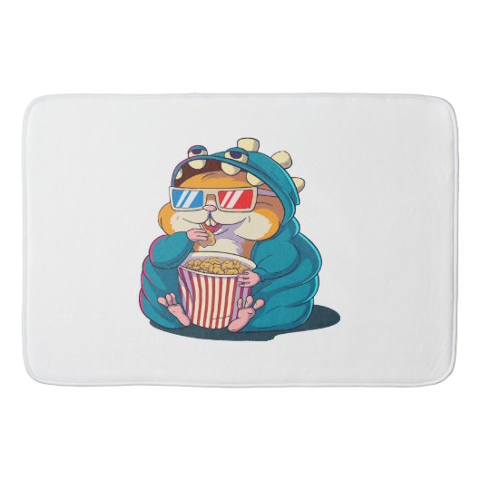 Een grappige hamster met een bril eet popcorn badmat (Voorkant)