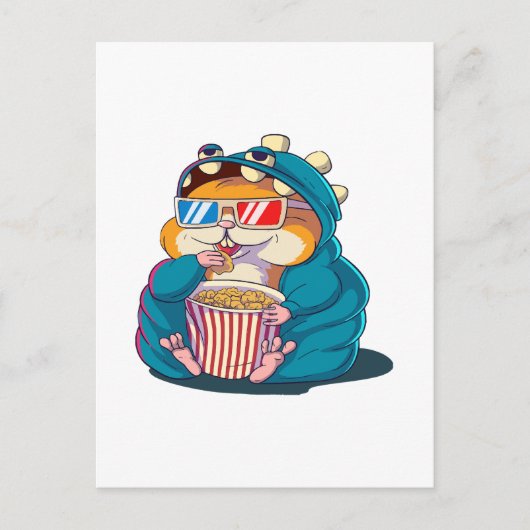 Een grappige hamster met een bril eet popcorn briefkaart (Voorkant)