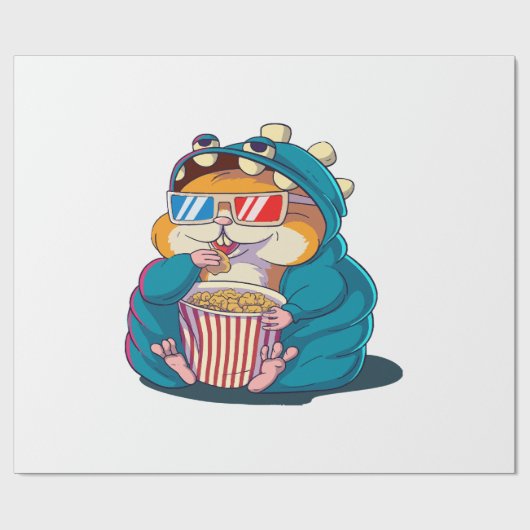 Een grappige hamster met een bril eet popcorn cadeaupapier (Vlak)
