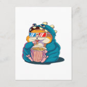 Een grappige hamster met een bril eet popcorn informatiekaartje (Achterkant)
