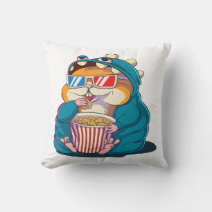Een grappige hamster met een bril eet popcorn kussen