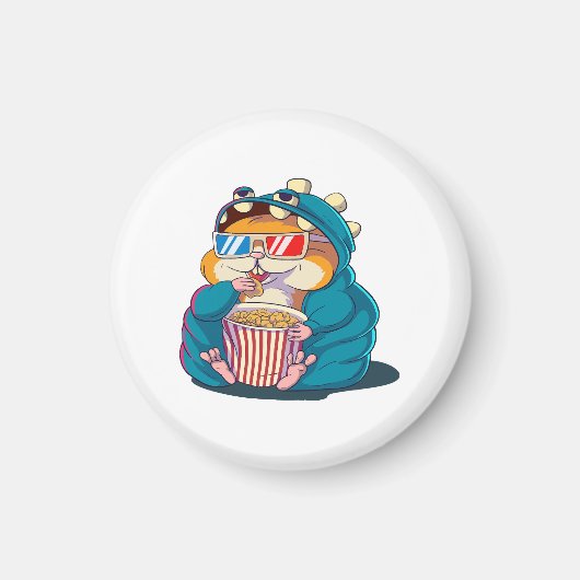 Een grappige hamster met een bril eet popcorn magneet (Voorkant)