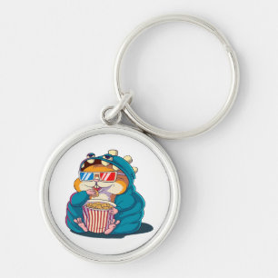 Een grappige hamster met een bril eet popcorn sleutelhanger
