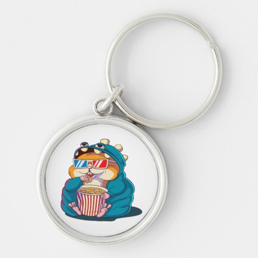 Een grappige hamster met een bril eet popcorn sleutelhanger (Voorkant)