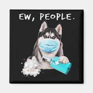 Een grappige husky hond met een cadeau voor een ge magneet