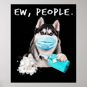 Een grappige husky hond met een cadeau voor een ge poster