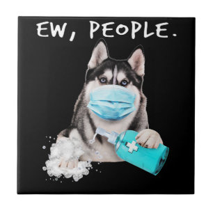 Een grappige husky hond met een cadeau voor een ge tegeltje