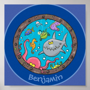 Een grappige illustratie van de cartoon van zeeen  poster