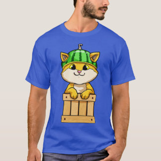 Een grappige kat met een watermeloen op het hoofd t-shirt