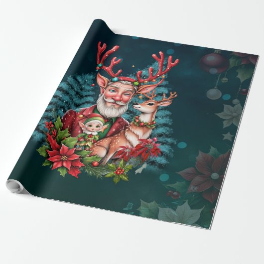 Een grappige kerstillustratie, cadeaupapier (Uitgerold)