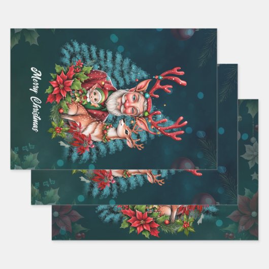 Een grappige kerstillustratie inpakpapier vel (Set)